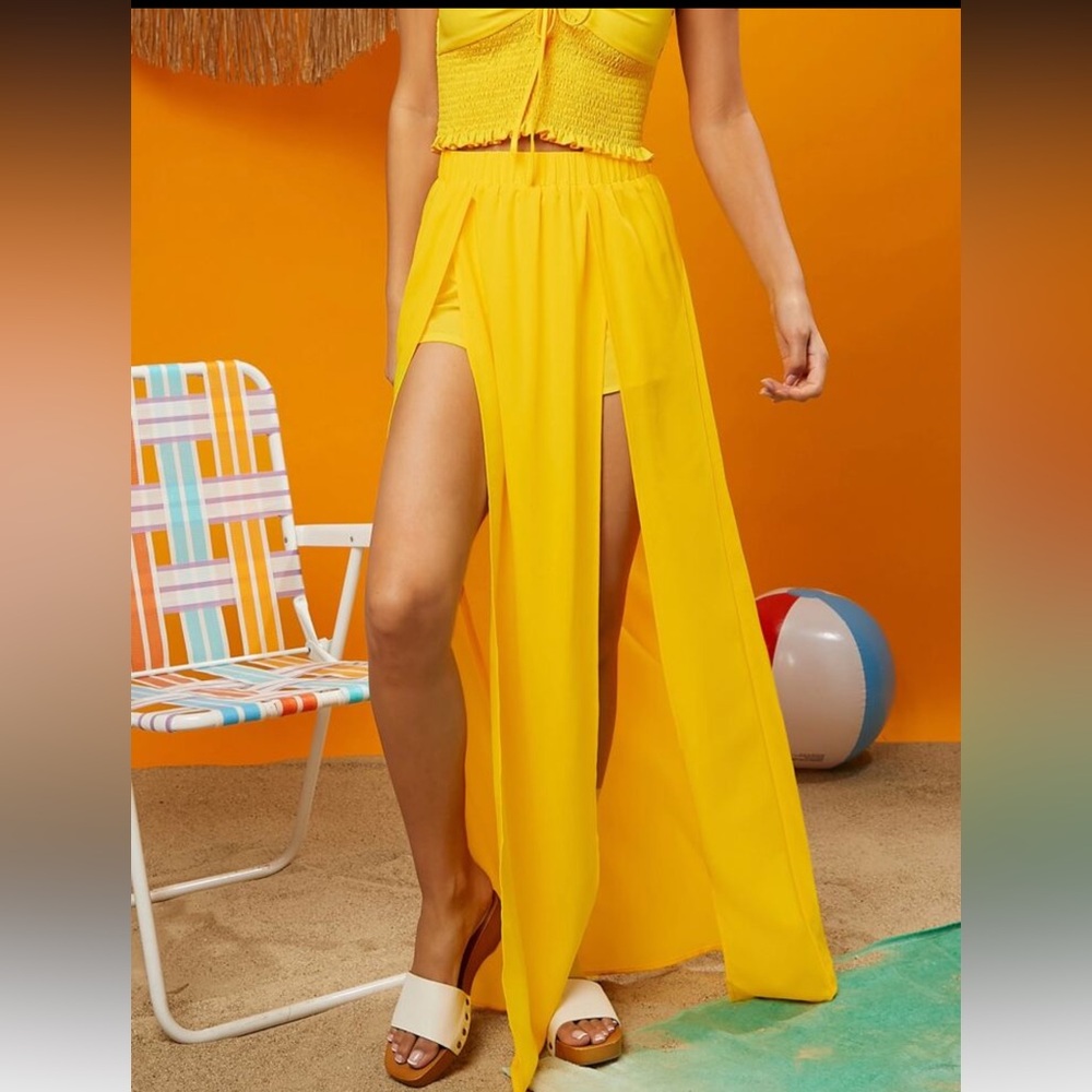 Vibrant Yellow Maxi Skirt with Slit